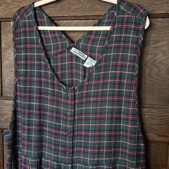 All American Comfort Green Plaid Button Front Flannel Jumper Dress 20W Modest - Picture 2 of 8
